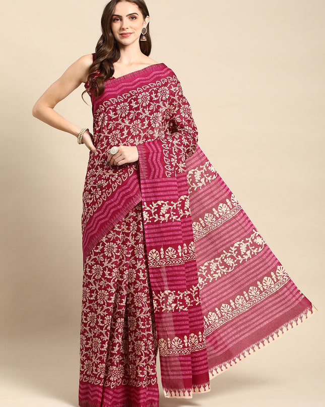 Pure Cotton Printed Mulmul Saree for Women with Blouse Piece