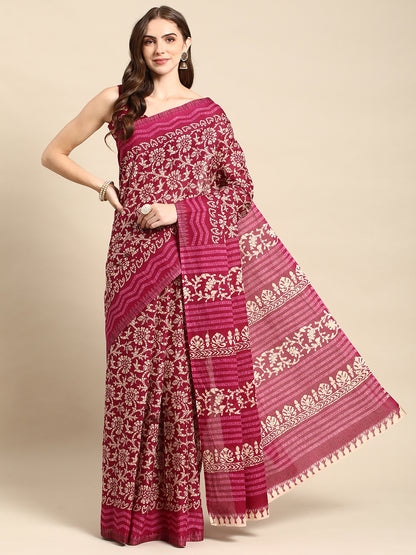 Pure Cotton Printed Mulmul Saree for Women with Blouse Piece