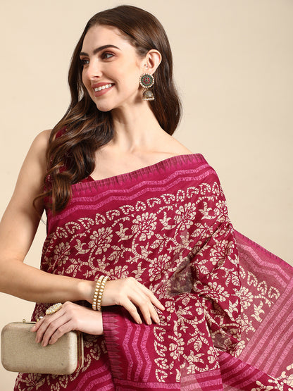 Pure Cotton Printed Mulmul Saree for Women with Blouse Piece