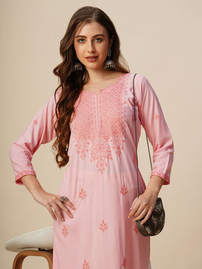 Rayon Straight Lucknowi Chikankari Ethnic Wear Kurta