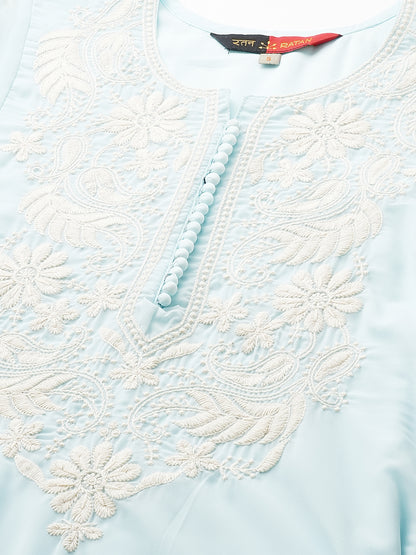 RATAN Women's Georgette Straight Lucknowi Chikankari Ethinic Wear Kurta