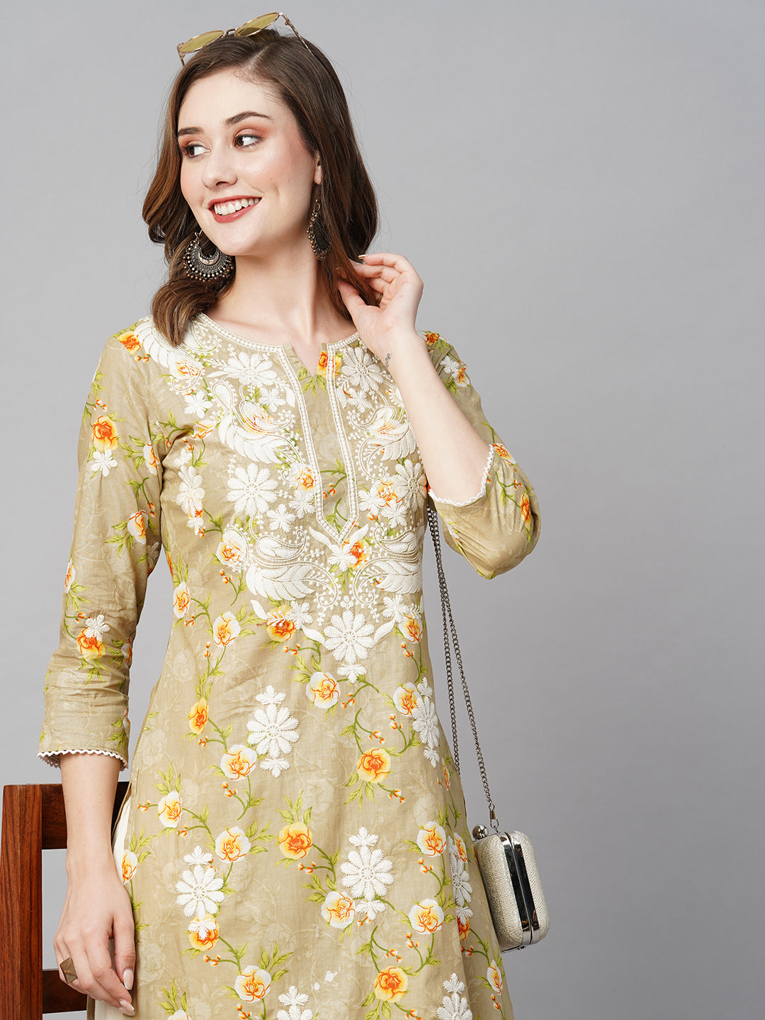 Cotton Printed Straight Lucknowi Chikankari Ethinic Wear Kurta