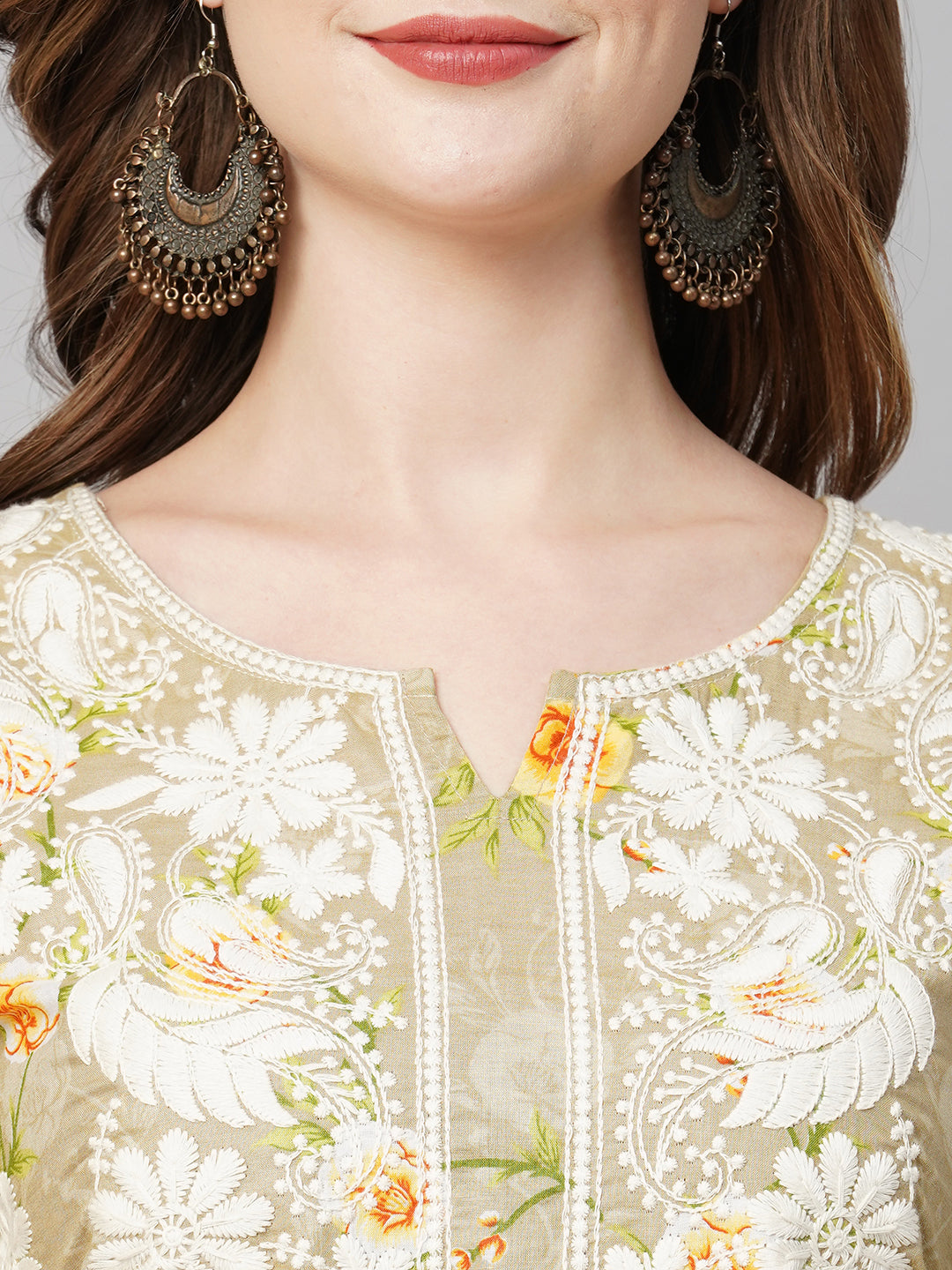 Cotton Printed Straight Lucknowi Chikankari Ethinic Wear Kurta