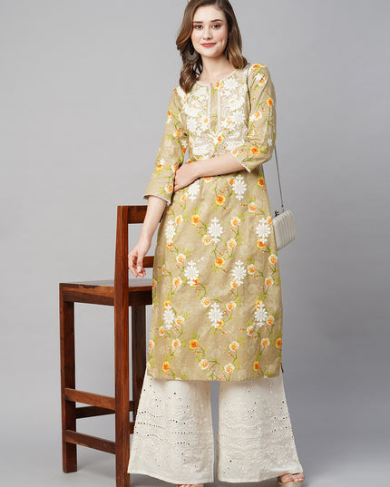 Cotton Printed Straight Lucknowi Chikankari Ethinic Wear Kurta