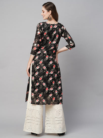 Cotton Printed Straight Lucknowi Chikankari Ethinic Wear Kurta