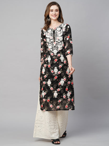 Cotton Printed Straight Lucknowi Chikankari Ethinic Wear Kurta
