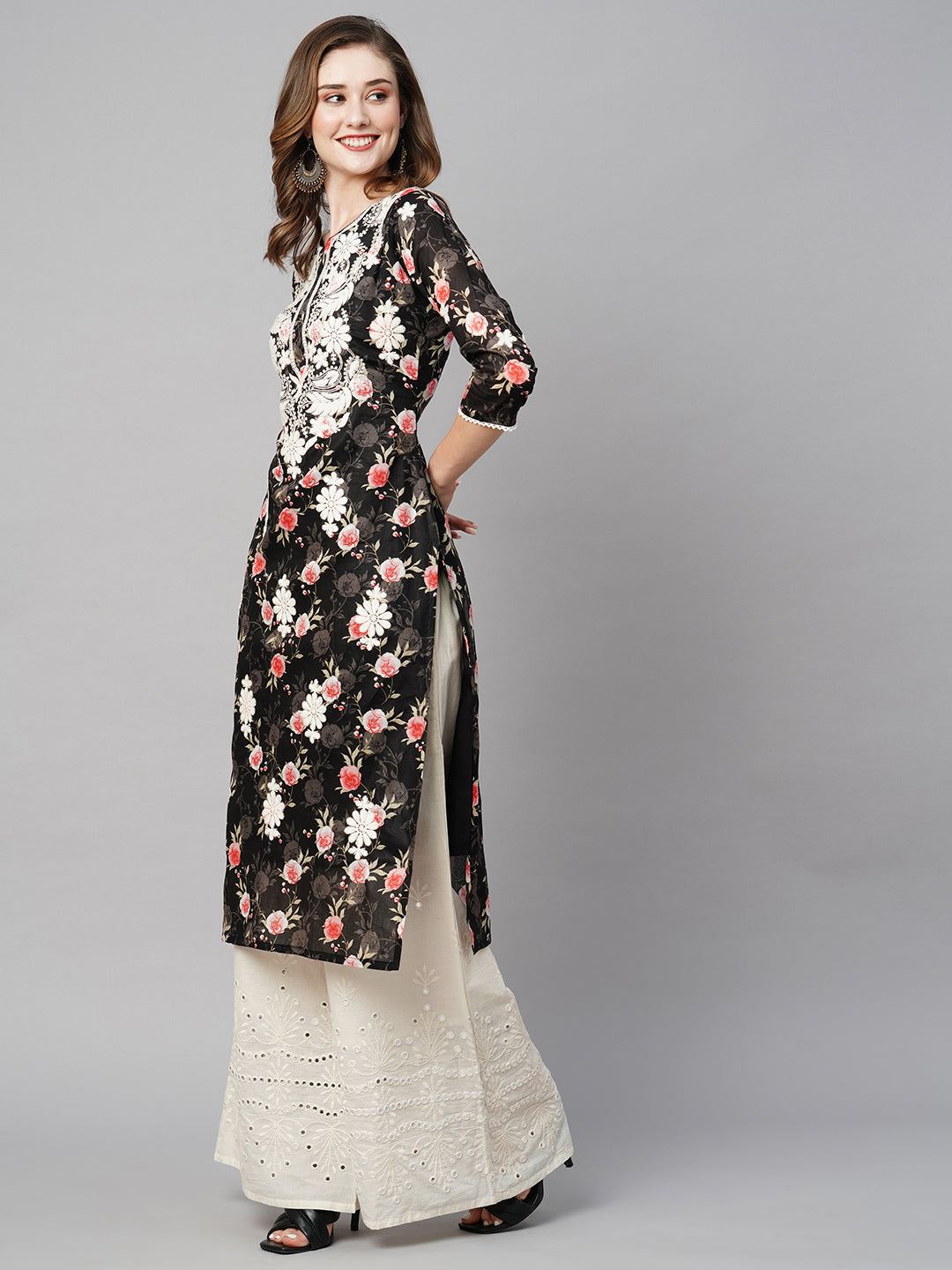 RATAN Women's Cotton Printed Straight Lucknowi Chikankari Ethinic Wear Kurta