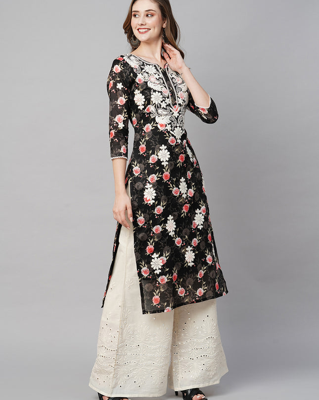 Cotton Printed Straight Lucknowi Chikankari Ethinic Wear Kurta