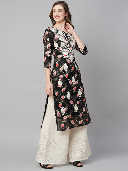 Cotton Printed Straight Lucknowi Chikankari Ethinic Wear Kurta
