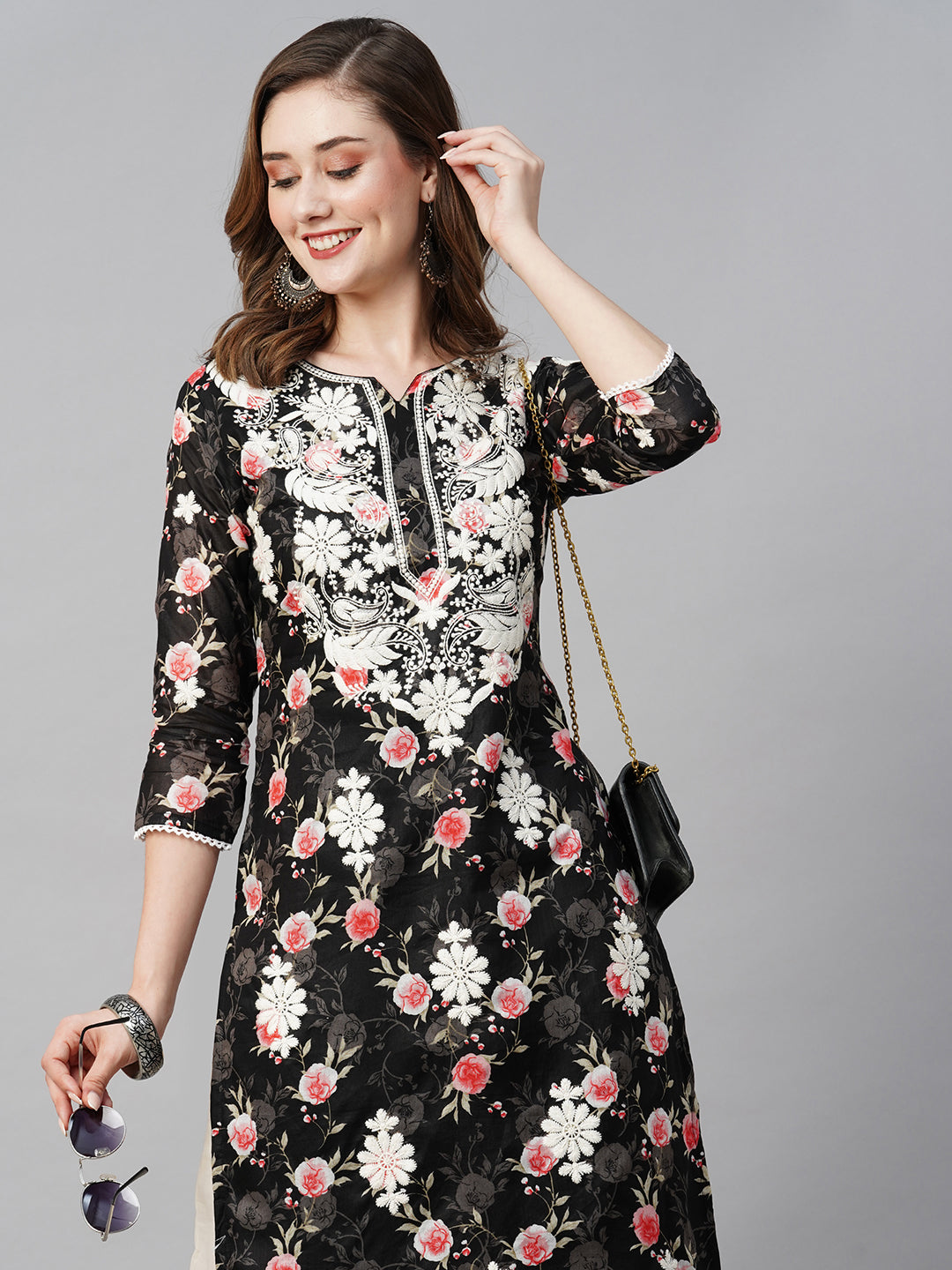 Cotton Printed Straight Lucknowi Chikankari Ethinic Wear Kurta