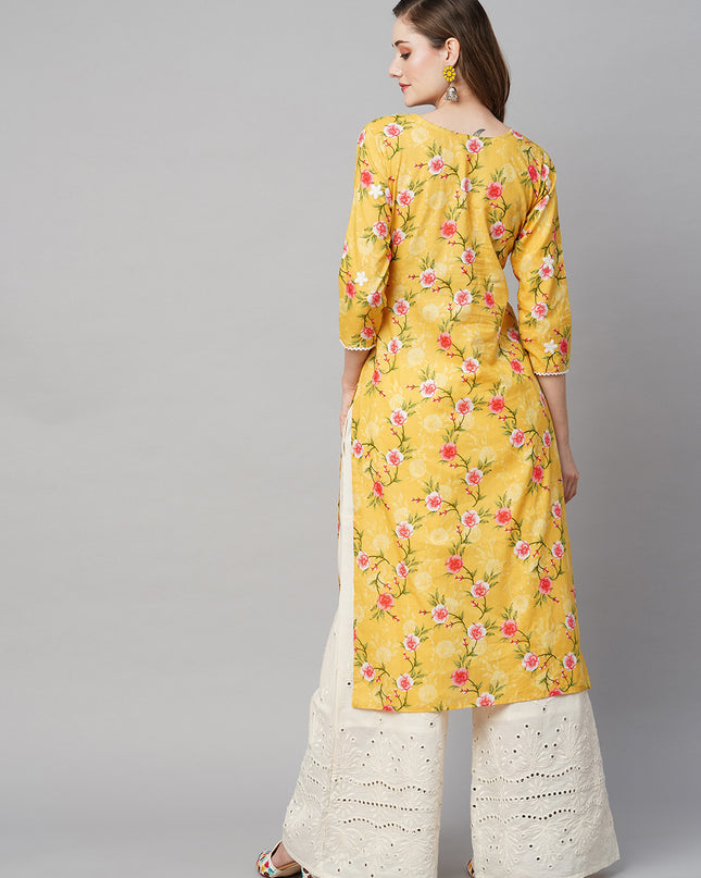 Cotton Printed Straight Lucknowi Chikankari Ethinic Wear Kurta