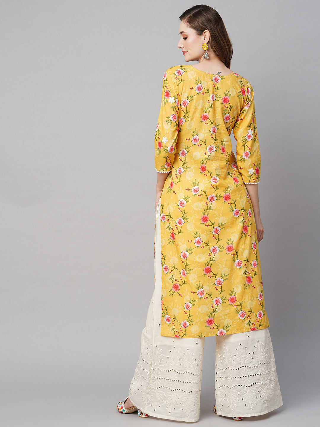 RATAN Women's Cotton Printed Straight Lucknowi Chikankari Ethinic Wear Kurta