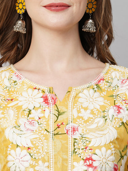 Cotton Printed Straight Lucknowi Chikankari Ethinic Wear Kurta