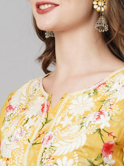 RATAN Women's Cotton Printed Straight Lucknowi Chikankari Ethinic Wear Kurta