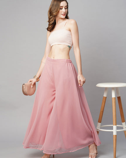 Women’s Freesize Georgette Flared Sharara Palazzo Pant with Lining