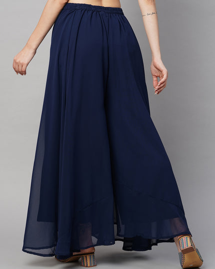 Women’s Freesize Georgette Flared Sharara Palazzo Pant with Lining