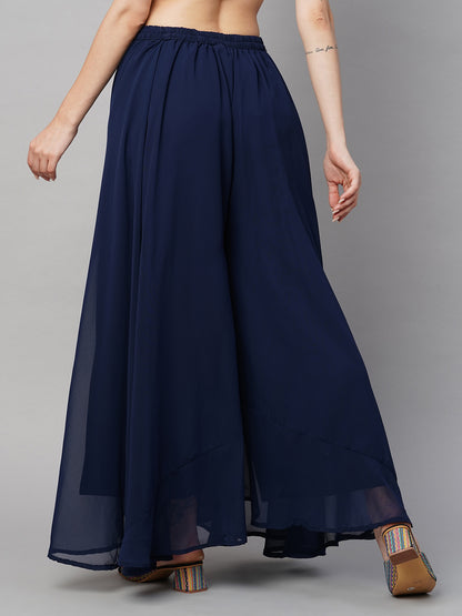 Women’s Freesize Georgette Flared Sharara Palazzo Pant with Lining