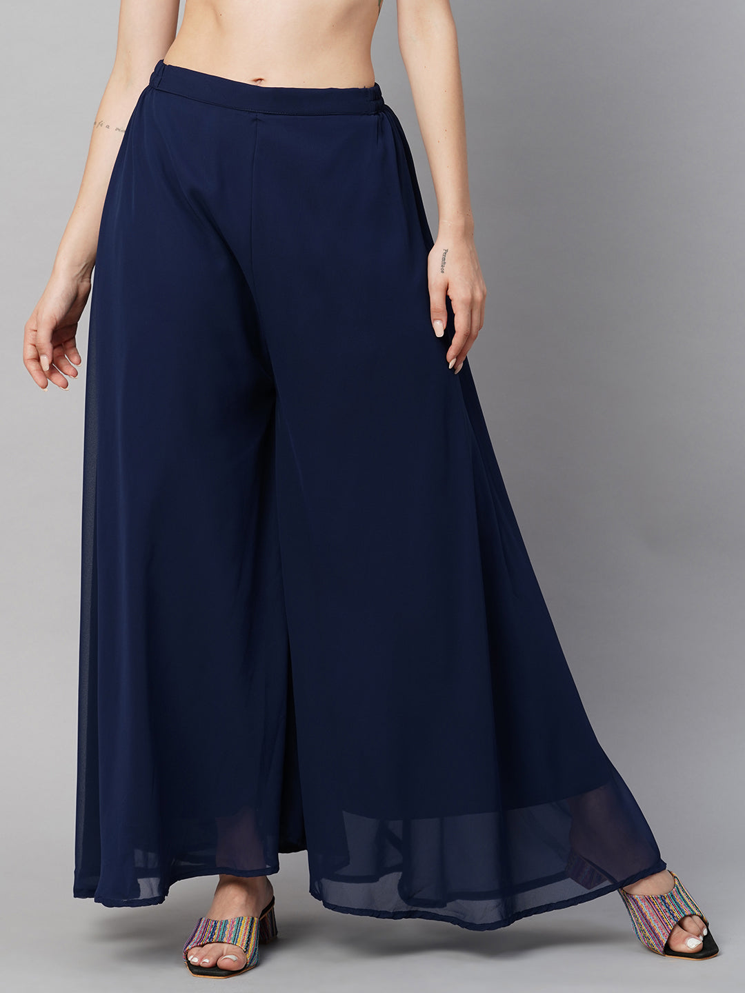 Women’s Freesize Georgette Flared Sharara Palazzo Pant with Lining
