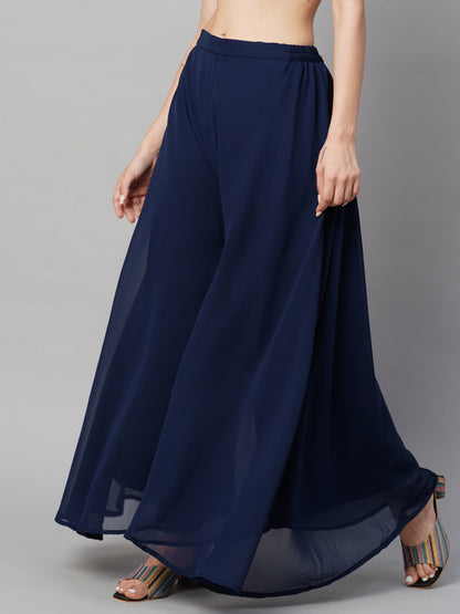 Women’s Freesize Georgette Flared Sharara Palazzo Pant with Lining