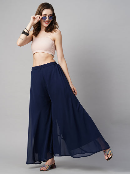 Women’s Freesize Georgette Flared Sharara Palazzo Pant with Lining