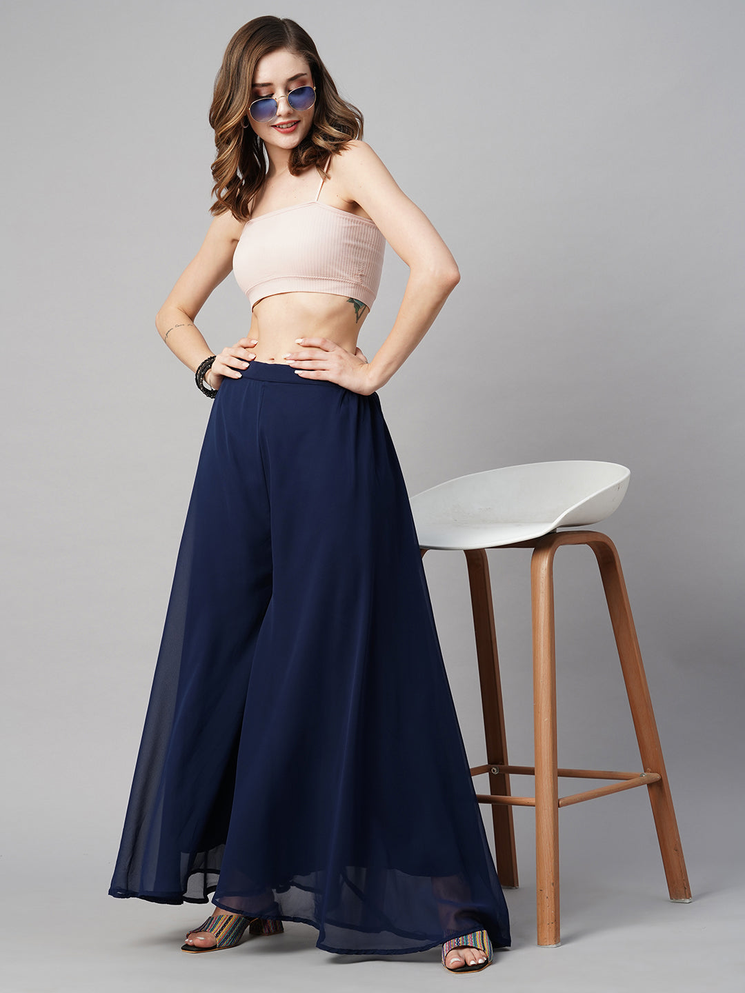 Women’s Freesize Georgette Flared Sharara Palazzo Pant with Lining