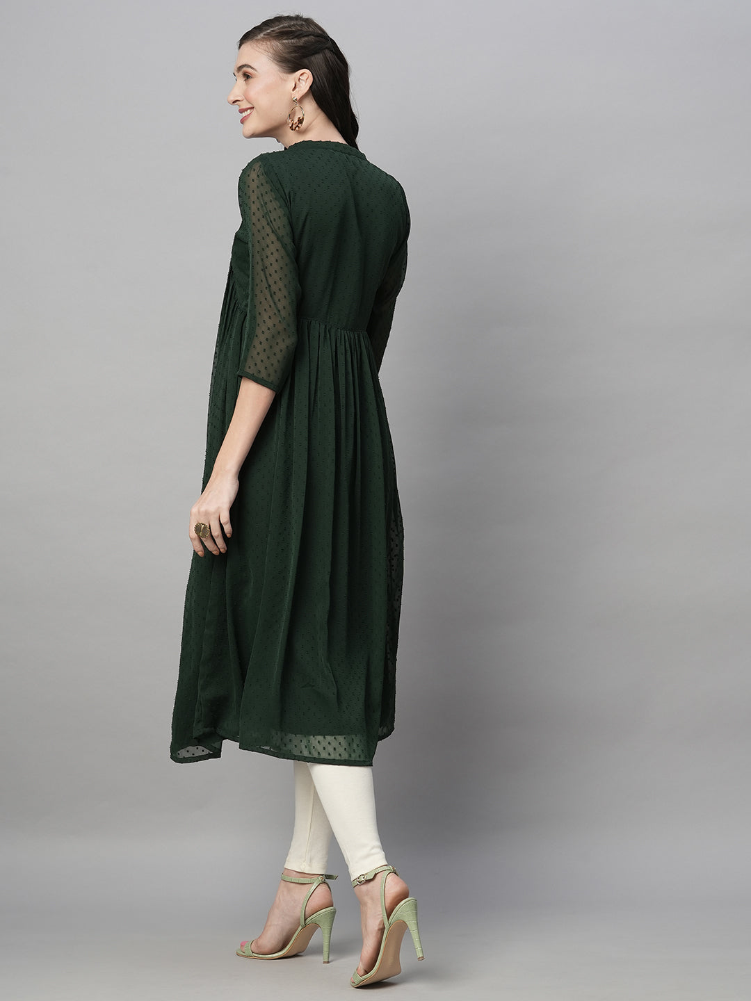RATAN Women's Chiffon Self Design Flared Kurta