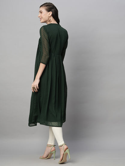 RATAN Women's Chiffon Self Design Flared Kurta
