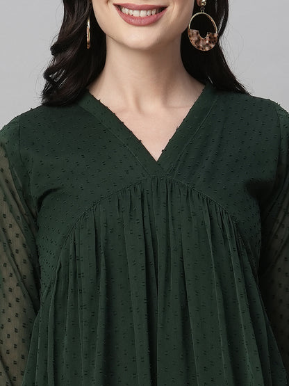 RATAN Women's Chiffon Self Design Flared Kurta