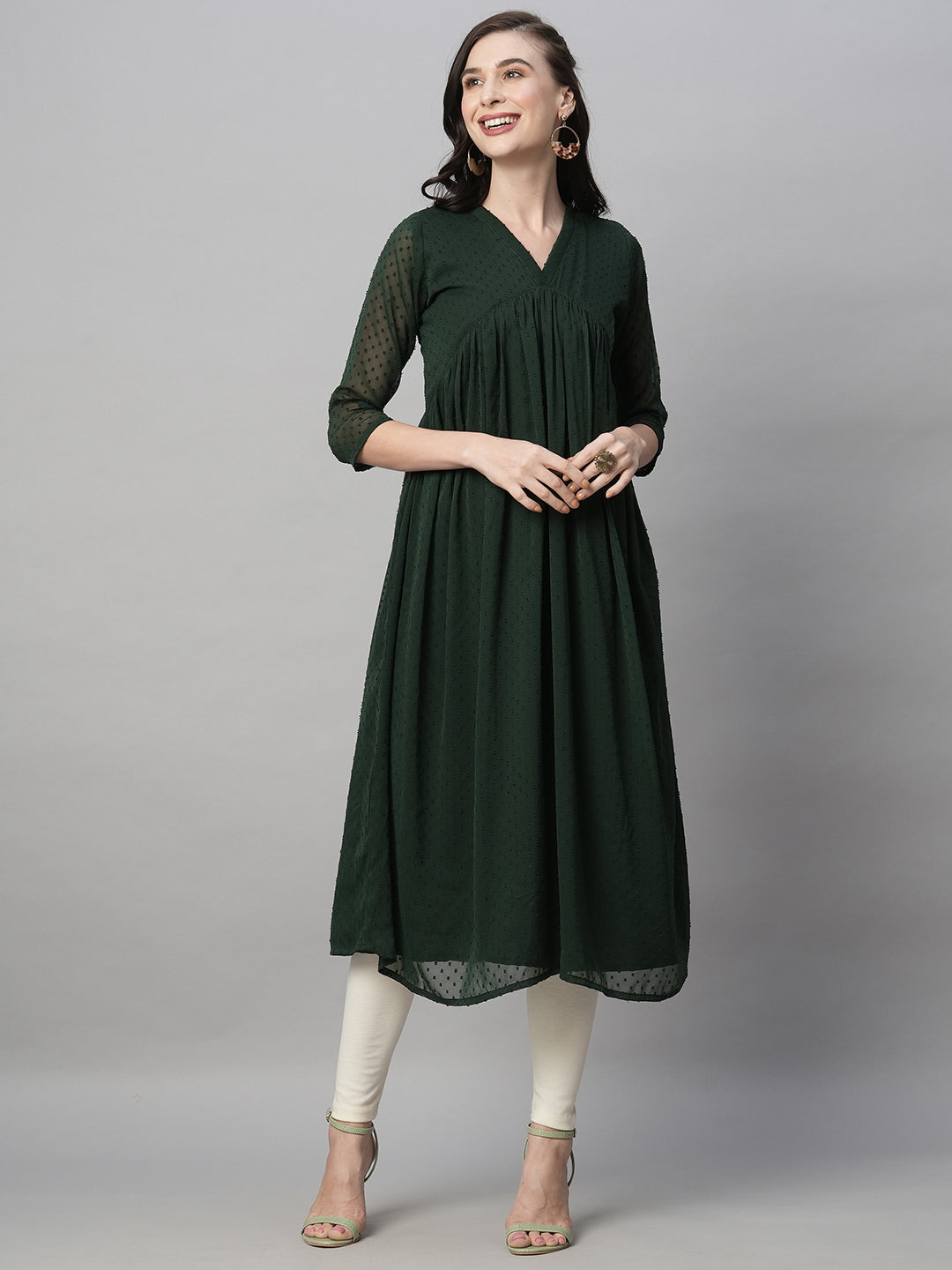 RATAN Women's Chiffon Self Design Flared Kurta