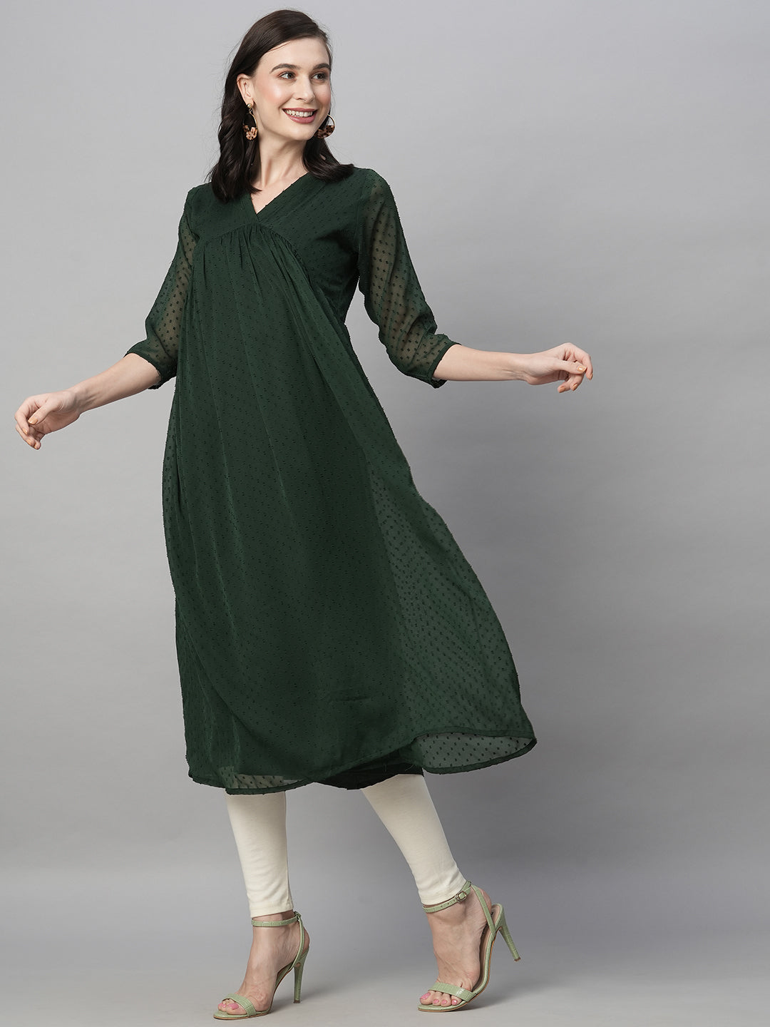 RATAN Women's Chiffon Self Design Flared Kurta