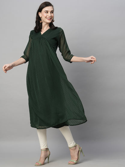 RATAN Women's Chiffon Self Design Flared Kurta
