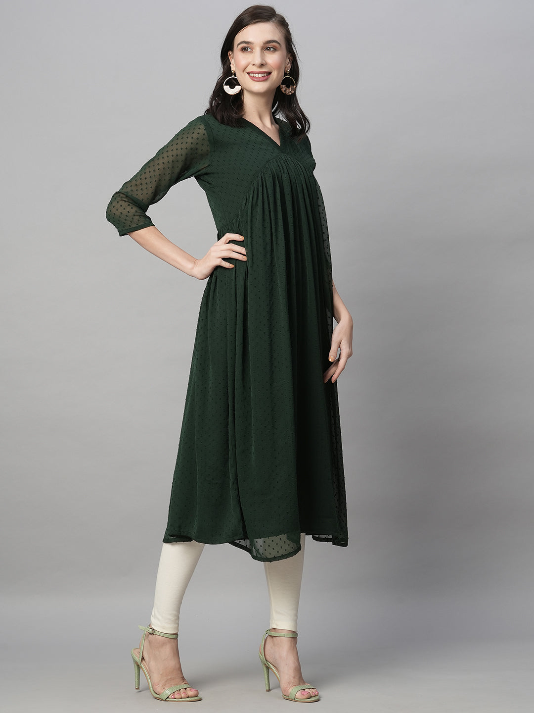 RATAN Women's Chiffon Self Design Flared Kurta