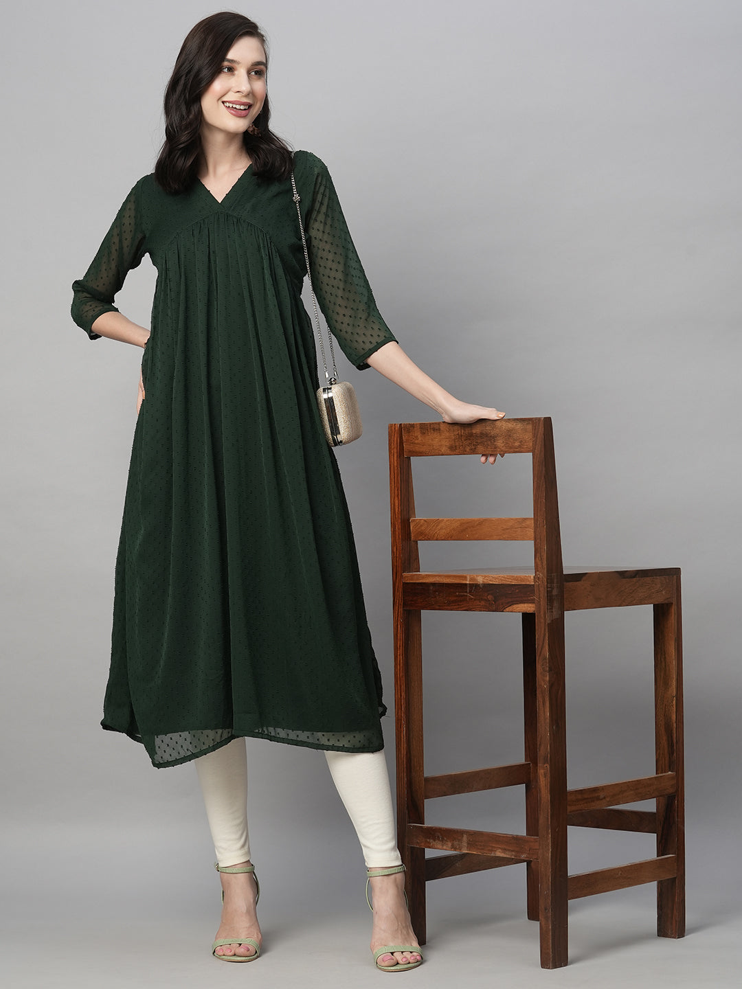 RATAN Women's Chiffon Self Design Flared Kurta