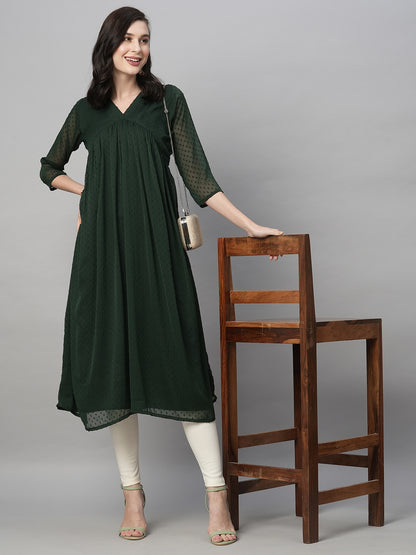RATAN Women's Chiffon Self Design Flared Kurta