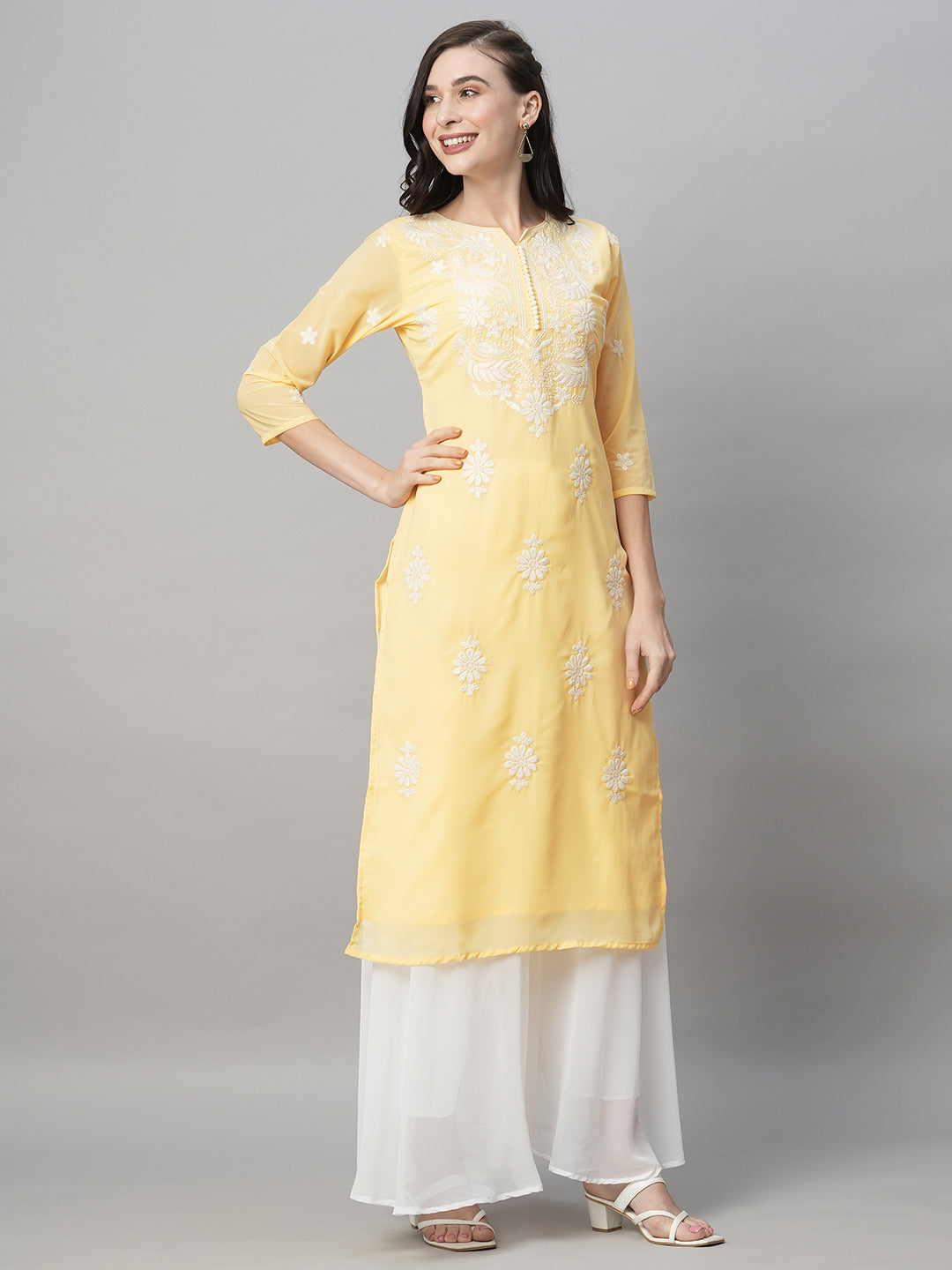 Women's Georgette Straight Lucknowi Chikankari Ethinic Wear Kurta
