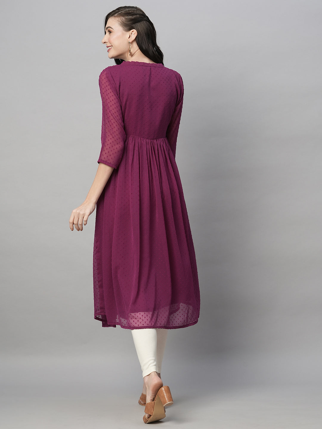 RATAN Women's Chiffon Self Design Flared Kurta