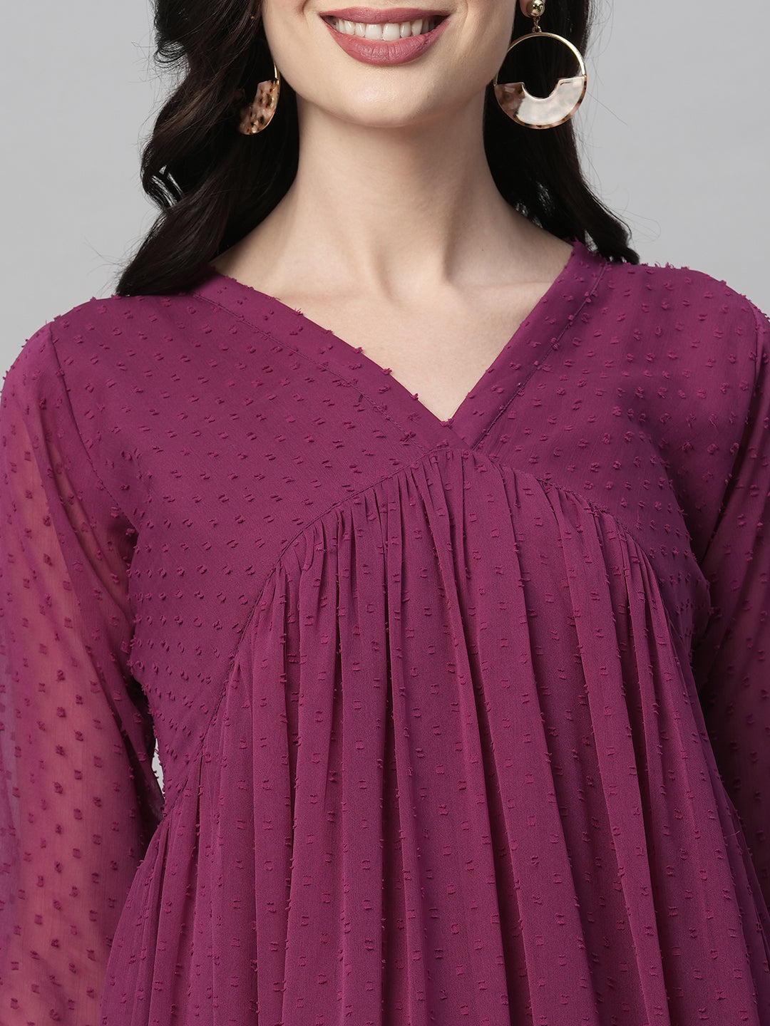 RATAN Women's Chiffon Self Design Flared Kurta