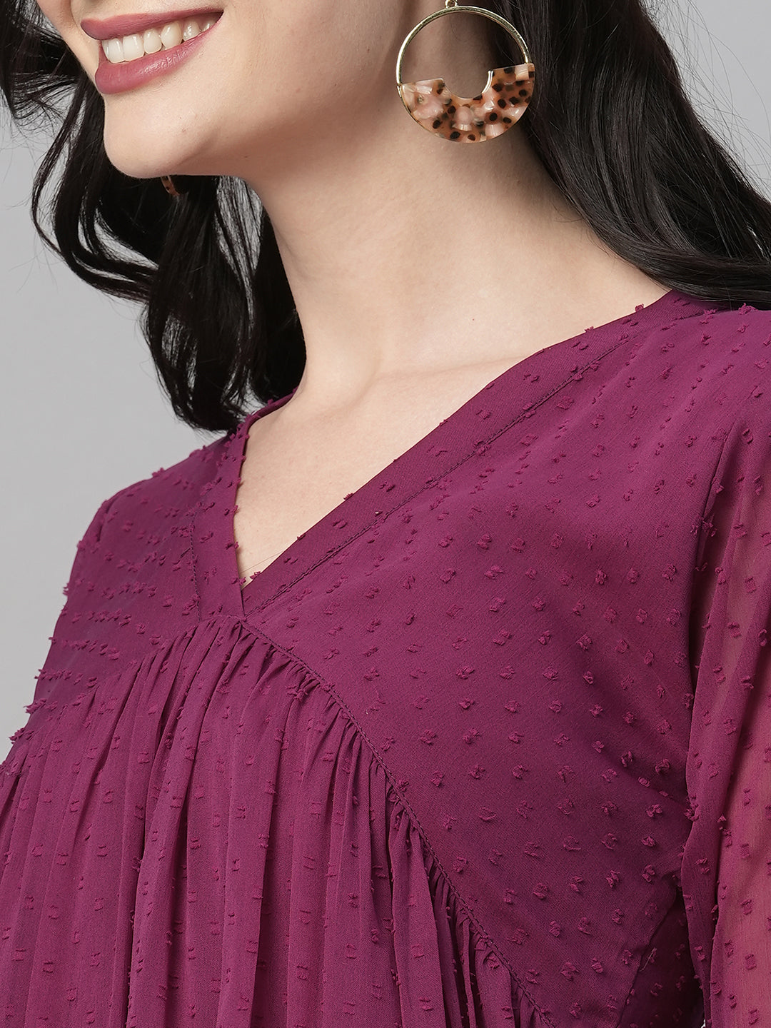 RATAN Women's Chiffon Self Design Flared Kurta