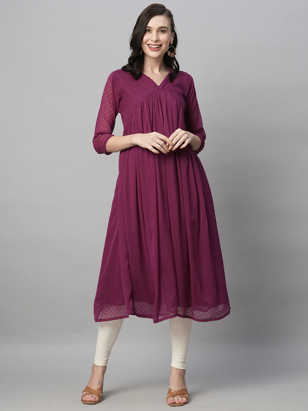 RATAN Women's Chiffon Self Design Flared Kurta