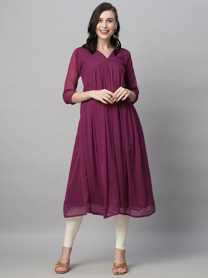RATAN Women's Chiffon Self Design Flared Kurta