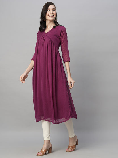 RATAN Women's Chiffon Self Design Flared Kurta