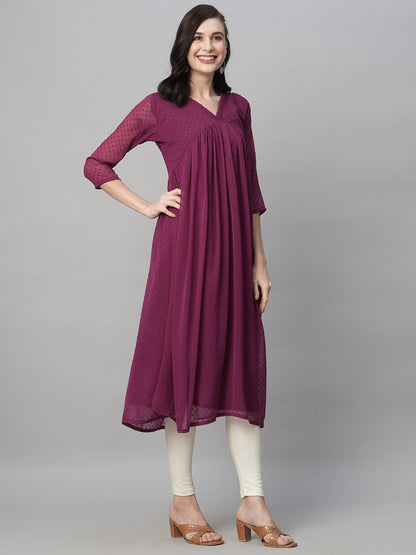 RATAN Women's Chiffon Self Design Flared Kurta