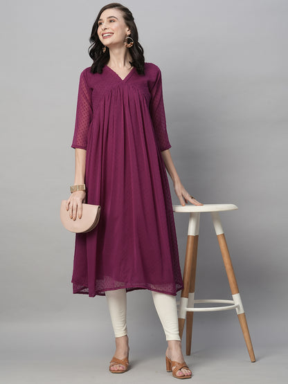 RATAN Women's Chiffon Self Design Flared Kurta