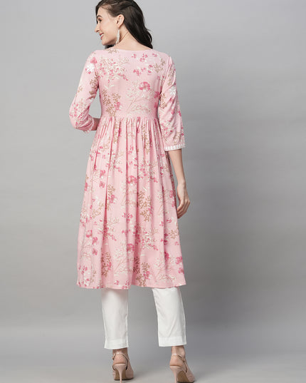 Rayon Printed Anarkali Lucknowi Chikankari Ethnic Wear Kurta