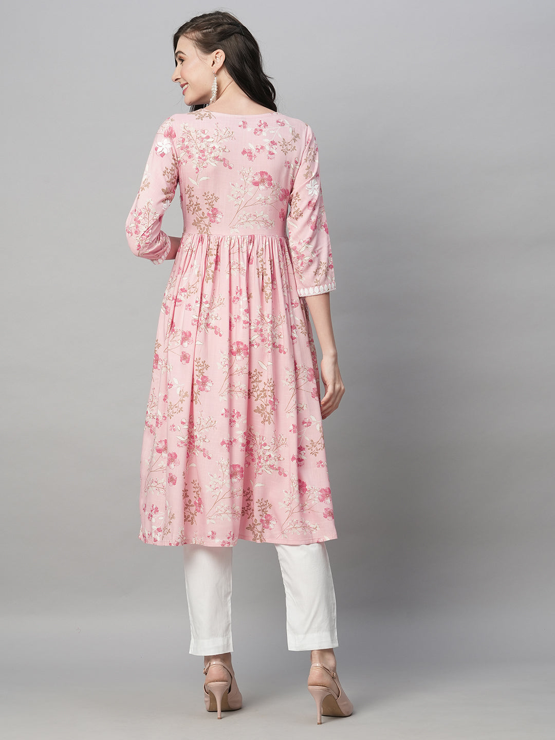 Rayon Printed Anarkali Lucknowi Chikankari Ethnic Wear Kurta