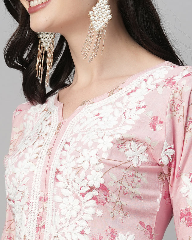 Rayon Printed Anarkali Lucknowi Chikankari Ethnic Wear Kurta