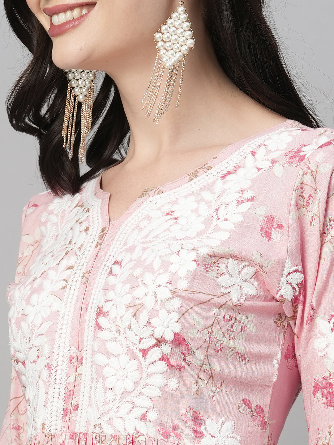 Rayon Printed Anarkali Lucknowi Chikankari Ethnic Wear Kurta