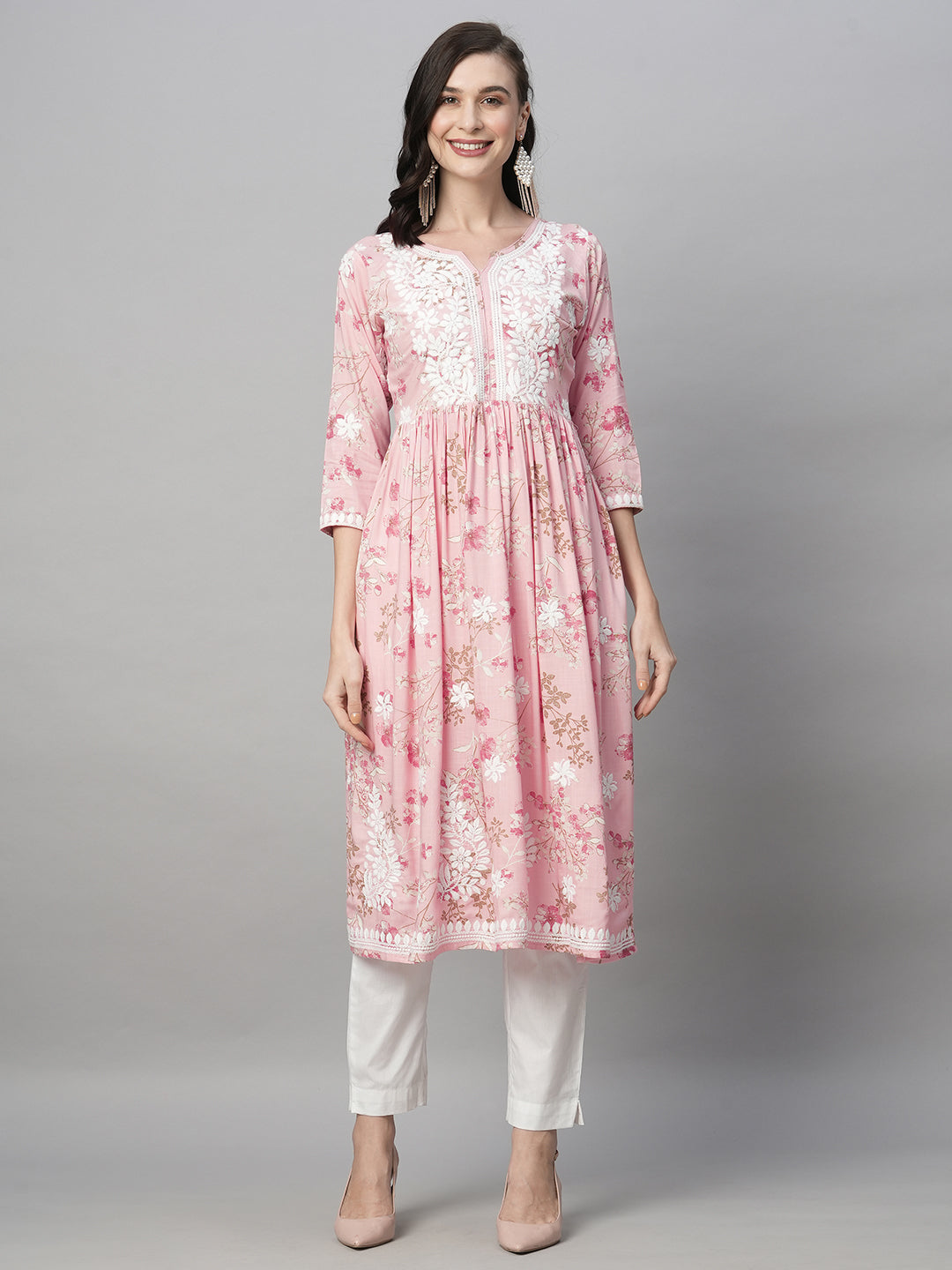 Rayon Printed Anarkali Lucknowi Chikankari Ethnic Wear Kurta