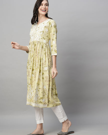 Rayon Printed Anarkali Lucknowi Chikankari Ethnic Wear Kurta