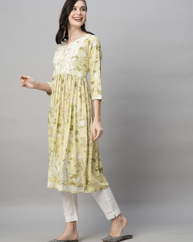 Rayon Printed Anarkali Lucknowi Chikankari Ethnic Wear Kurta